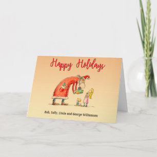 Cartes Pour Fêtes Annuelles Caricature amusante Père Noël livre des cadeaux de