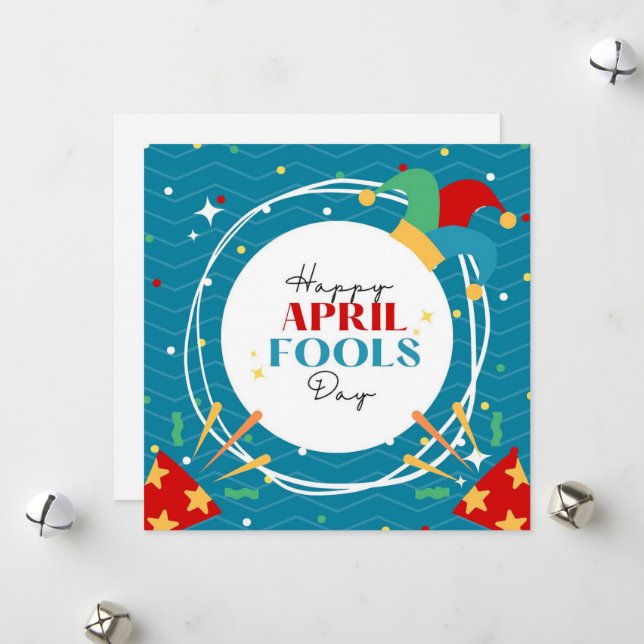 Cartes Pour Fêtes Annuelles Caricature bleue April Fools Day (Devant/Arrière en situation)