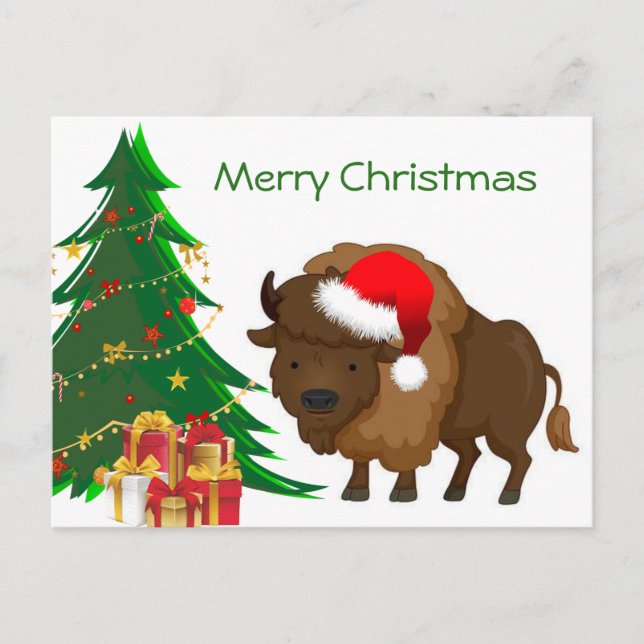 Cartes Pour Fêtes Annuelles Caricature Buffalo de Noël (Devant)