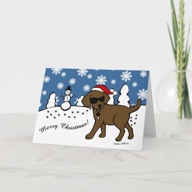 Cartes Pour Fêtes Annuelles Caricature cool au chocolat Labrador Noël (Devant)