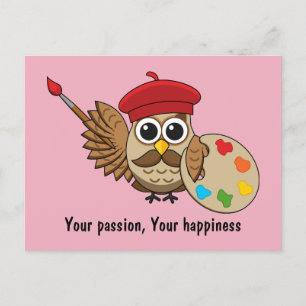 Cartes Pour Fêtes Annuelles Caricature de Chouette Peintre Cute   Ajouter son 