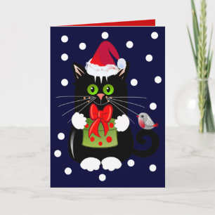Cartes Pour Fêtes Annuelles Caricature de Noël avec Chat et Robin