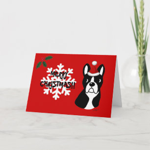 Cartes Pour Fêtes Annuelles Caricature de Noël de Boston Terrier Flocon de nei