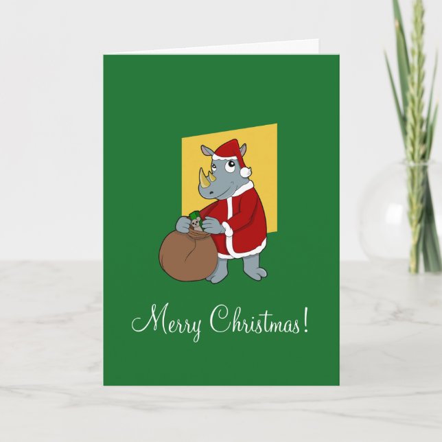 Cartes Pour Fêtes Annuelles Caricature de rhinocéros de Noël (Devant)