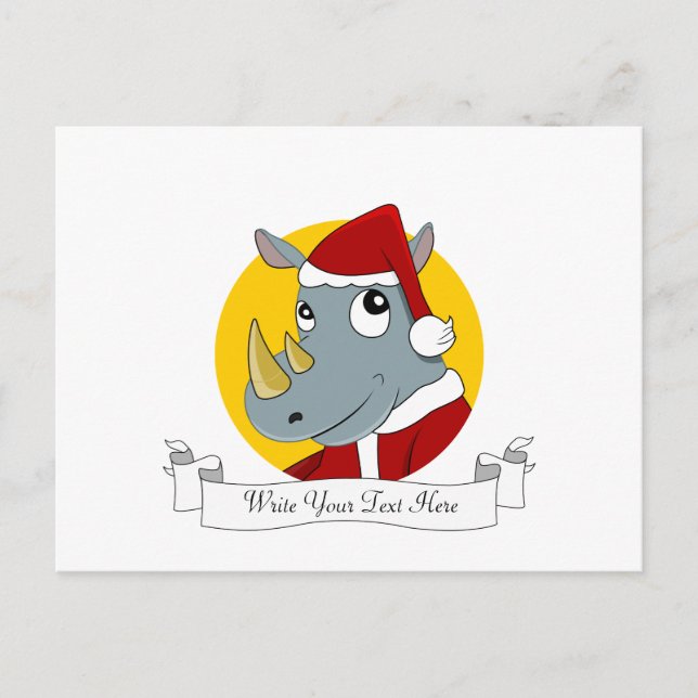 Cartes Pour Fêtes Annuelles Caricature de rhinocéros de Noël (Devant)