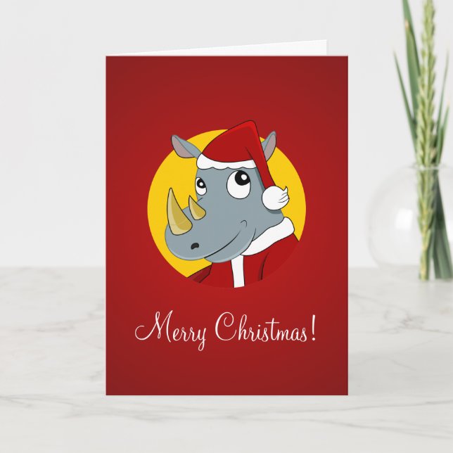 Cartes Pour Fêtes Annuelles Caricature de rhinocéros de Noël (Devant)