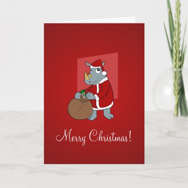 Cartes Pour Fêtes Annuelles Caricature de rhinocéros de Noël (Devant)
