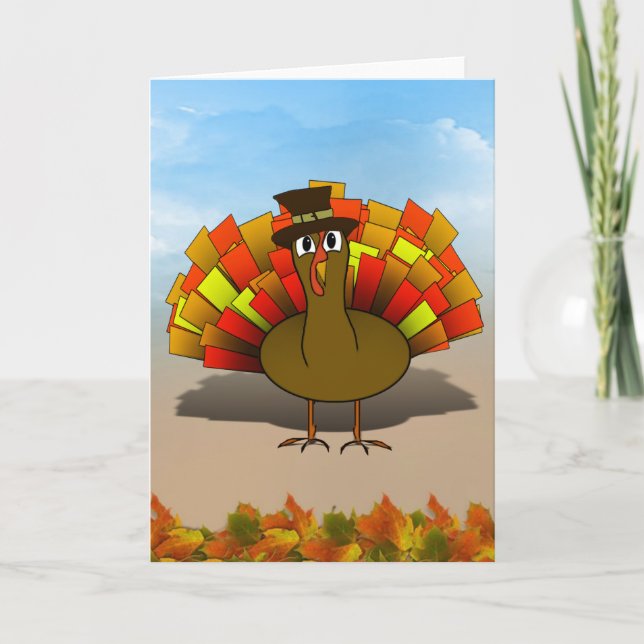 Cartes Pour Fêtes Annuelles Caricature de Thanksgiving Turquie pèlerin (Devant)