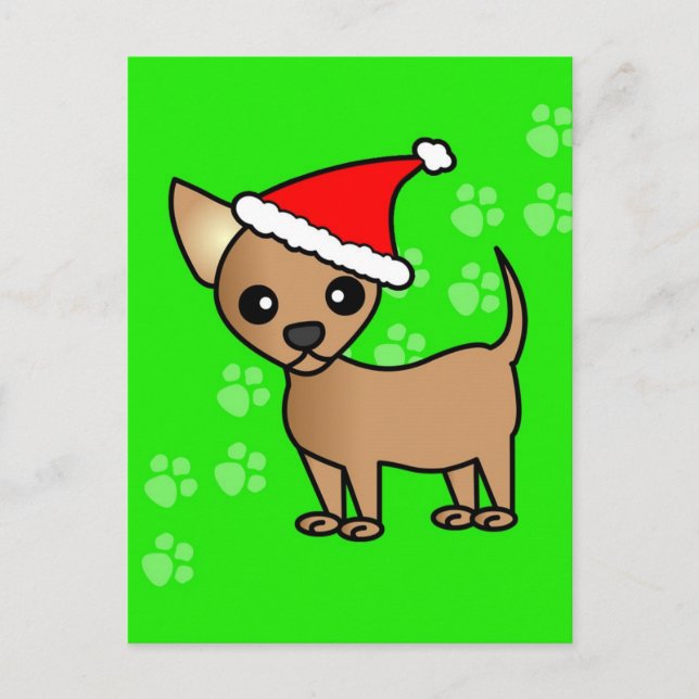 Cartes Pour Fêtes Annuelles Caricature du Père Noël Tan Chihuahua (Devant)