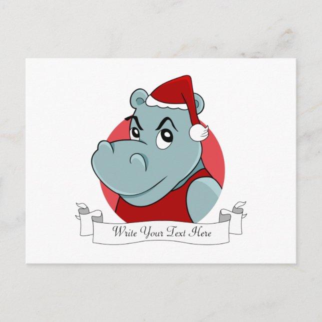 Cartes Pour Fêtes Annuelles Caricature hippo de Noël (Devant)