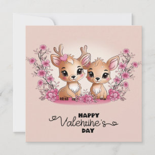 Cartes Pour Fêtes Annuelles Caricature mignonne Bambi Les amoureux Coeurs Sain