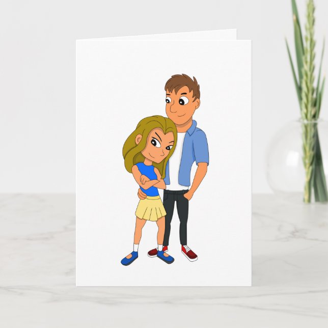 Cartes Pour Fêtes Annuelles Caricature sur mesure pour jeunes couples heureux (Devant)