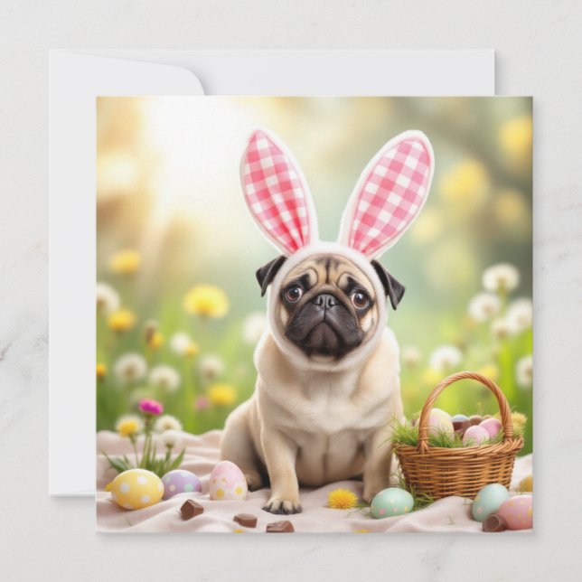 Cartes Pour Fêtes Annuelles Carlin de Pâques avec les oreilles lapin (Devant)