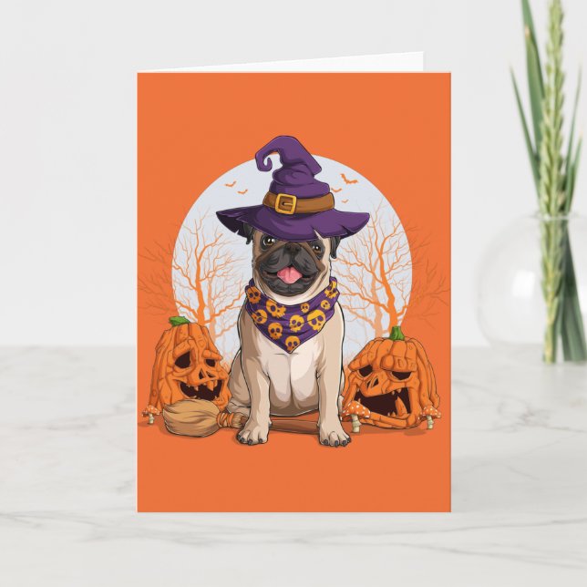 Cartes Pour Fêtes Annuelles Carlin de sorcière Halloween (Devant)