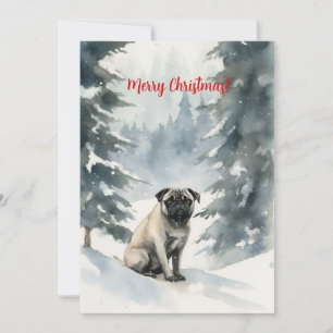 Cartes Pour Fêtes Annuelles Carlin En Aquarelle De Neige Noël