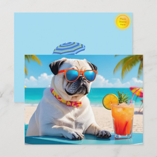 Cartes Pour Fêtes Annuelles Carlin en Paradise Postcard (Devant / Derrière)