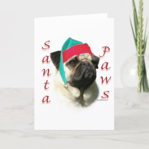Cartes Pour Fêtes Annuelles Carlin (fawn) Père Noël Paws