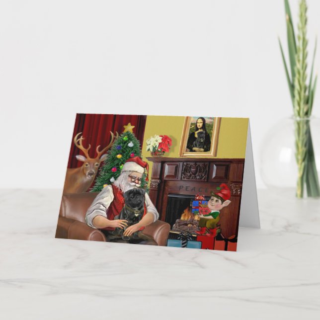 Cartes Pour Fêtes Annuelles Carlin noir de Père Noël (Devant)