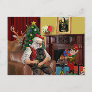 Cartes Pour Fêtes Annuelles Carlin noir de Père Noël