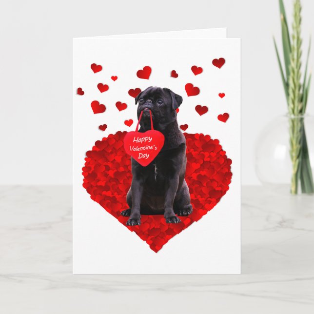 Cartes Pour Fêtes Annuelles Carlin noir mignon souhaitant Heureuse Sainte-Vale (Devant)