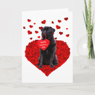 Cartes Pour Fêtes Annuelles Carlin noir mignon souhaitant Heureuse Sainte-Vale