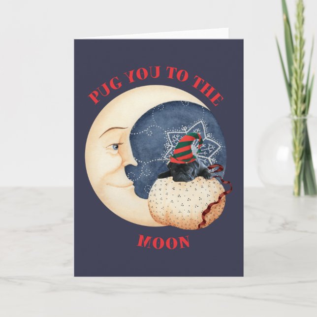 Cartes Pour Fêtes Annuelles Carlin-toi sur la Lune (Devant)