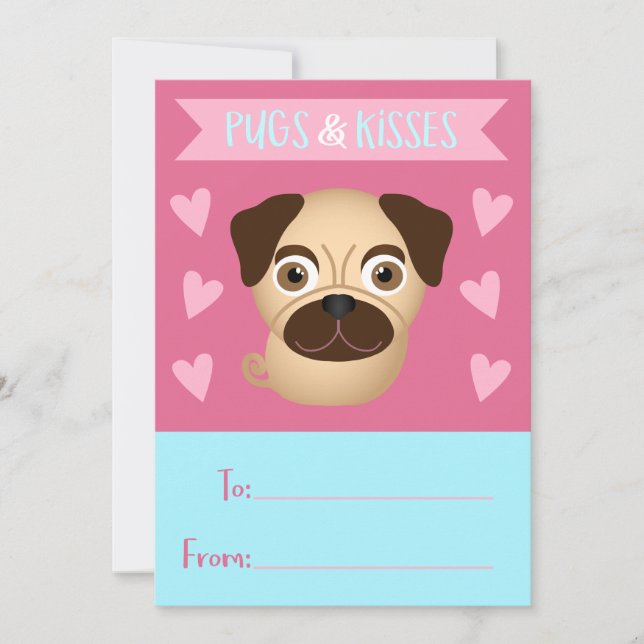 Cartes Pour Fêtes Annuelles Carlins et baisers La Saint Valentin des enfants (Devant)