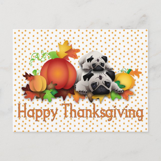 Cartes Pour Fêtes Annuelles Carlins et Citrouilles d'action de grâce, Tee - sh (Devant)
