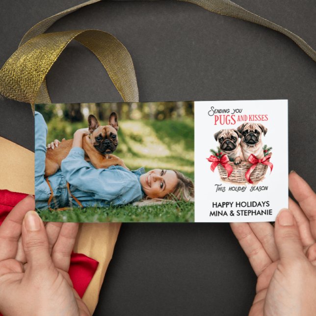 CARTES POUR FÊTES ANNUELLES CARLINS ET KISSES FUNNY CHIEN DEUX PHOTOS NOËL (PUGS AND KISSES CHRISTMAS TWO PHOTO HOLIDAY CARDS. digital download available)