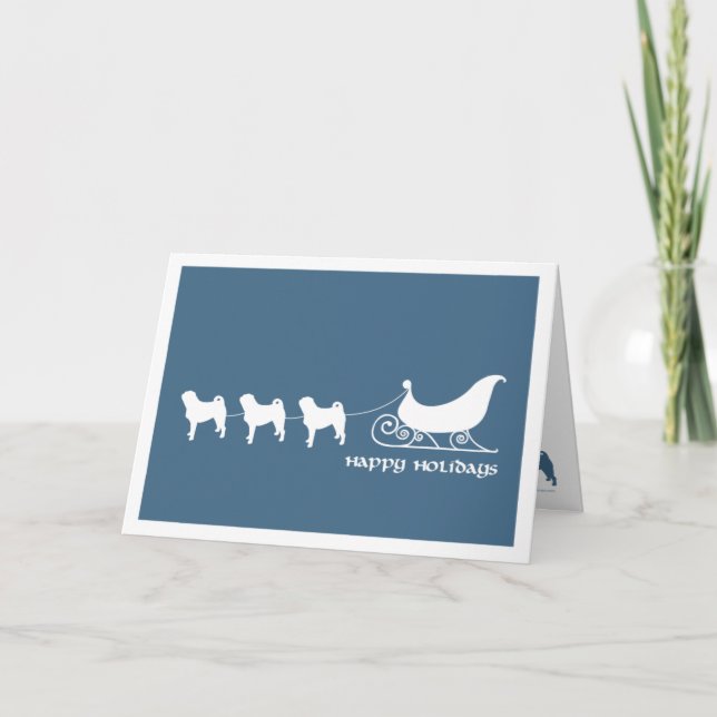 Cartes Pour Fêtes Annuelles Carlins tirant Père Noël Sleigh (Devant)
