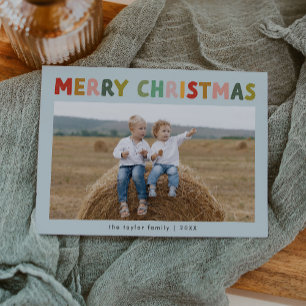 Cartes Pour Fêtes Annuelles CAROL Blue Cute Children Photo Joyeux Noël