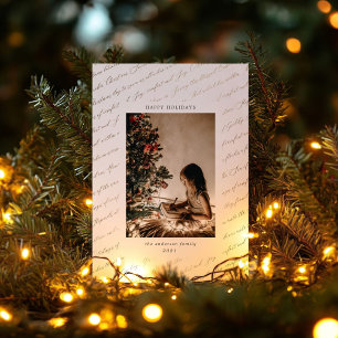 Cartes Pour Fêtes Annuelles Carol de Noël Script Faux Gold Foil Photo