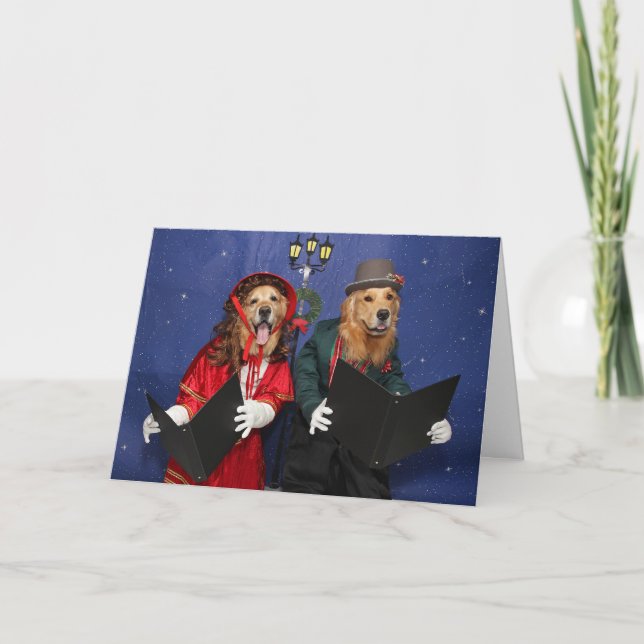 Cartes Pour Fêtes Annuelles Carolers d'or de Noël (Devant)