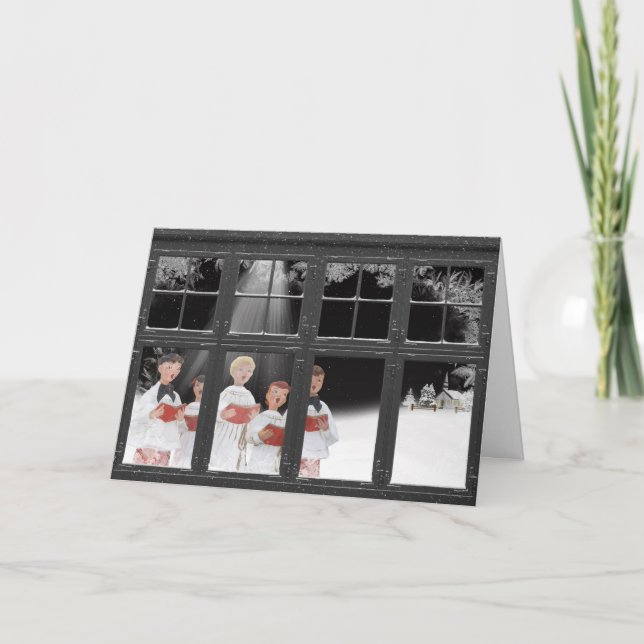 Cartes Pour Fêtes Annuelles Caroleurs de Noël devant la fenêtre (Devant)