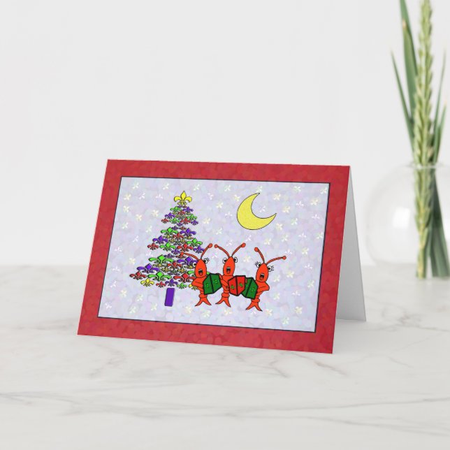 Cartes Pour Fêtes Annuelles Caroling Crawfish Fleur de Lis Christmas (Devant)