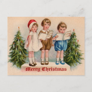 Cartes Pour Fêtes Annuelles Caroling Kids Victorian Vintage Postcard