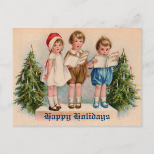 Cartes Pour Fêtes Annuelles Caroling Kids Victorian Vintage Postcard