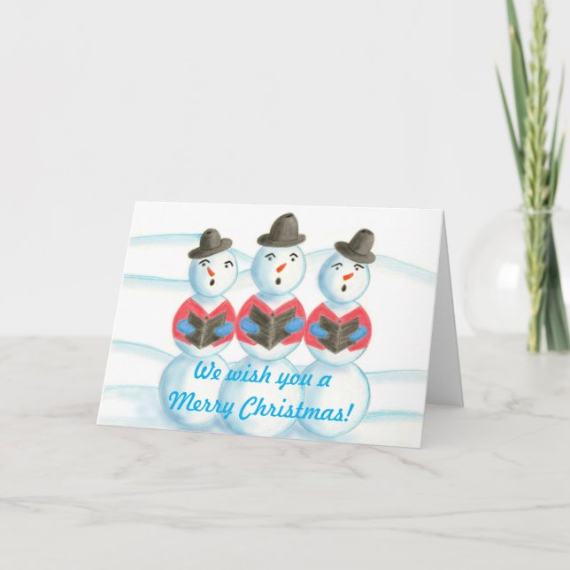 Cartes Pour Fêtes Annuelles Caroling Snowmen Nous vous souhaitons un joyeux No (Devant)