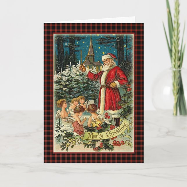 Cartes Pour Fêtes Annuelles Carols de Noël, Père Noël et Anges (Devant)