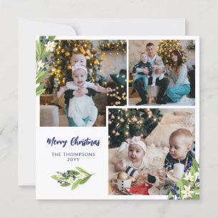 Cartes Pour Fêtes Annuelles Carré Blue Berries Photo Collage Joyeux Noël
