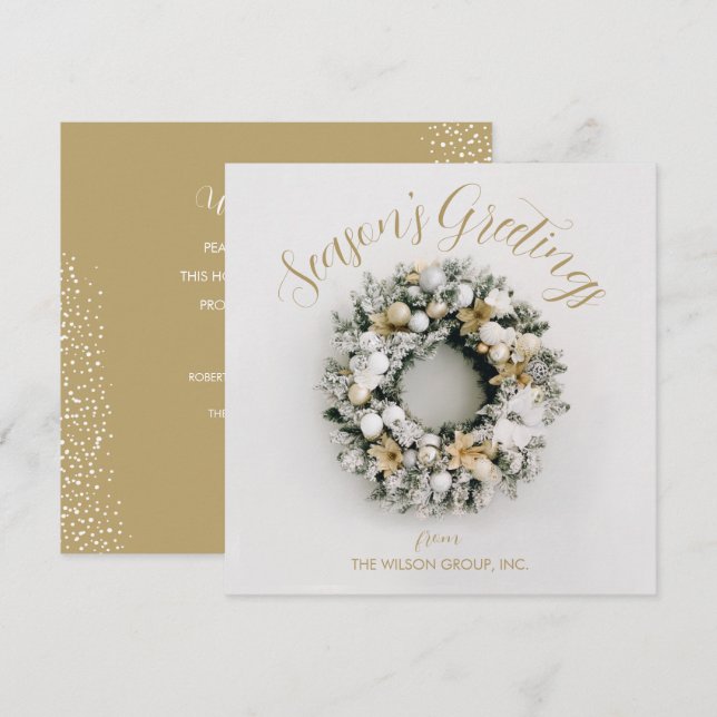Cartes Pour Fêtes Annuelles Carré Christmas Wreath Business (Devant / Derrière)