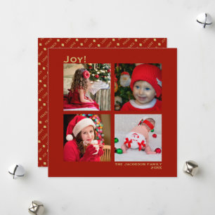 Cartes Pour Fêtes Annuelles Carré minimal 4 Photo Noël Joy Rouge