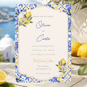 Cartes Pour Fêtes Annuelles Carreau Méditerranéen Italien Côtier Citron Mariag