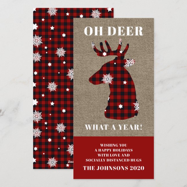 Cartes Pour Fêtes Annuelles Carreaux drôles flocon de neige Oh cerf (Devant / Derrière)