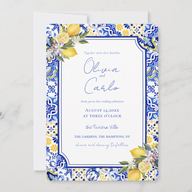Cartes Pour Fêtes Annuelles Carrelage méditerranéen italien et Mariage citron (Devant)