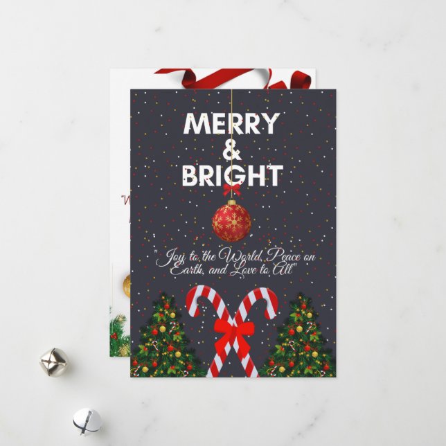 Cartes Pour Fêtes Annuelles "Carte de Noël Joyeuse et Lumineuse" (Devant/Arrière en situation)