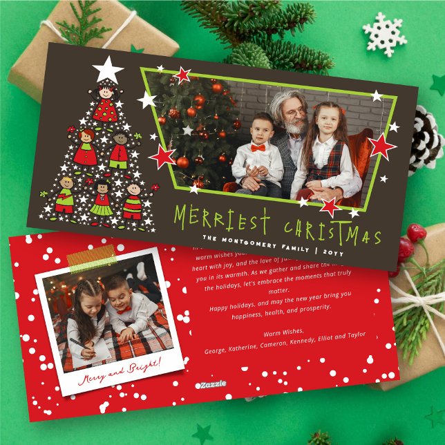 Cartes Pour Fêtes Annuelles Cartographie Arbre de Noël Merriest mignon Enfants (Cartoon Merriest Christmas Tree Cute Kids Photo Holiday Card @ fat_fa_tin)