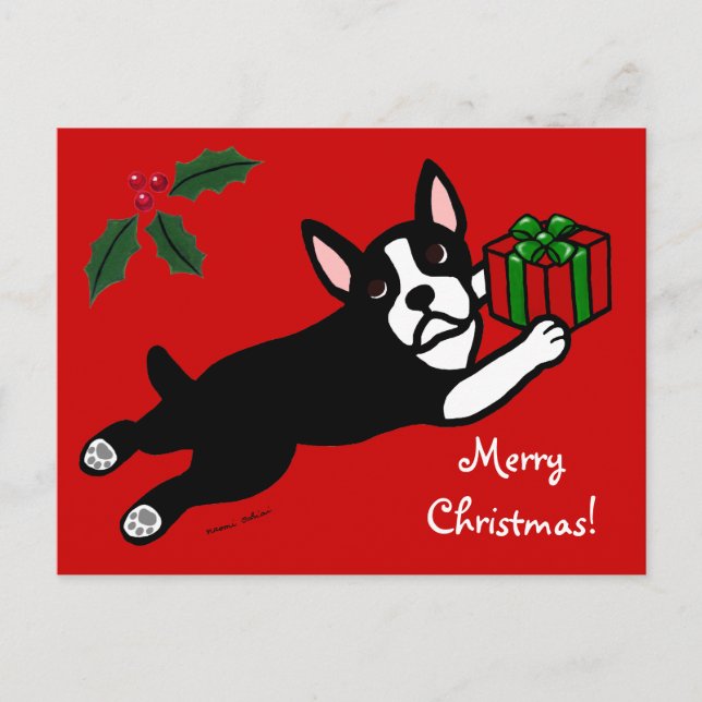 Cartes Pour Fêtes Annuelles Carton de Noël 2 de Boston Terrier (Devant)