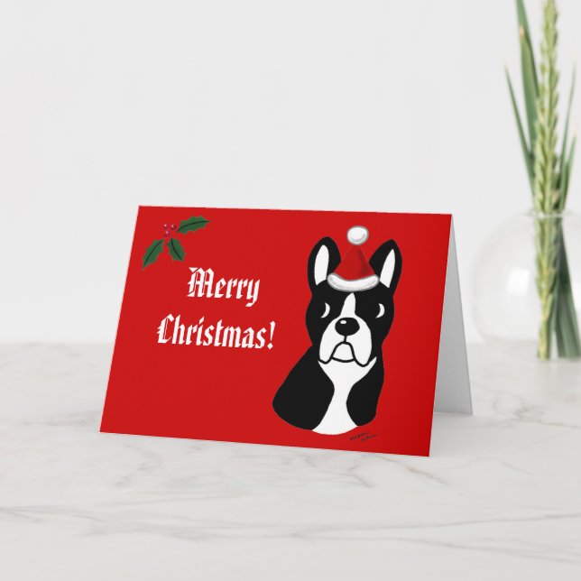 Cartes Pour Fêtes Annuelles Carton de Noël de Boston Terrier (Devant)