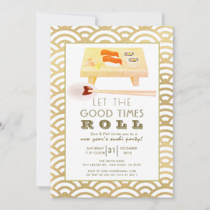 Cartes Pour Fêtes Annuelles Carton d'invitation au Nouvel An Sushi Roll Gold